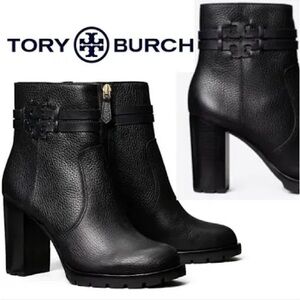 Tory Burch NEW, Leigh 90mm Lug Sole Bootie in tumbled black leather. Size 11.